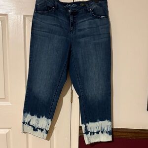 INC International Concepts Dark Blue Cropped Jeans with White Hem